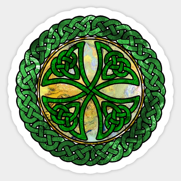 Green and Gold - Celtic Knot Shield Sticker by Leroy Binks